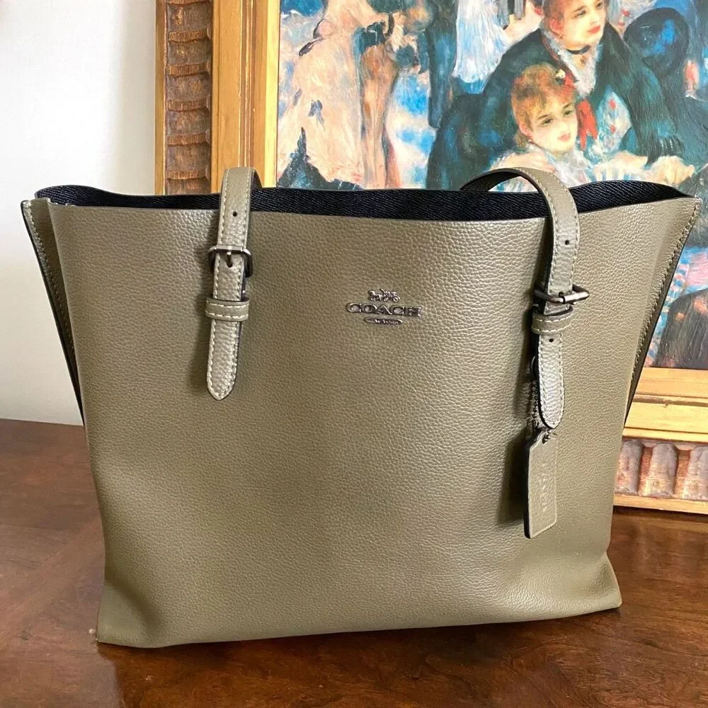 Coach Mollie Tote 1671 Olive Green Pebbled Leather Shoulder Bag Khaki Purse
